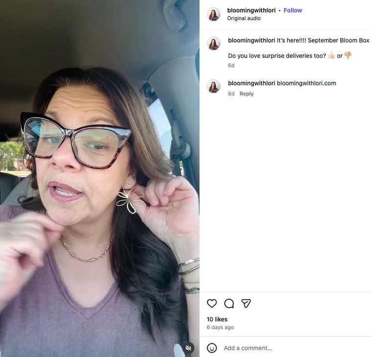 Instagram post from bloomingwithlori opening the September Bloom Box